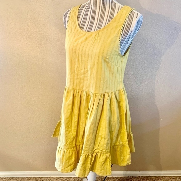 NWT Elia-Cher Dress Small Gold Yellow Sleeveless Mini Pleated Skirt Crochet New - Picture 7 of 14